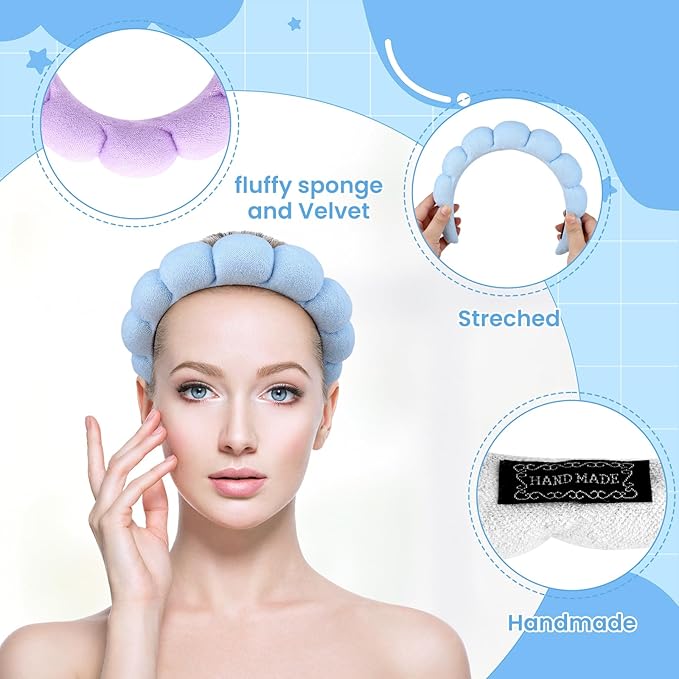 12 Pcs Spa Headbands for Women, Makeup Headbands for Women Girls, Puffy Sponge - Image 3