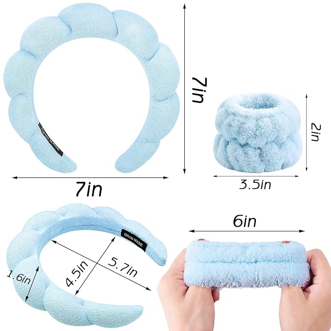 Zkptops 6Pcs Spa Headband for Washing Face Wristbands Set Women Bubble Makeup - Image 4