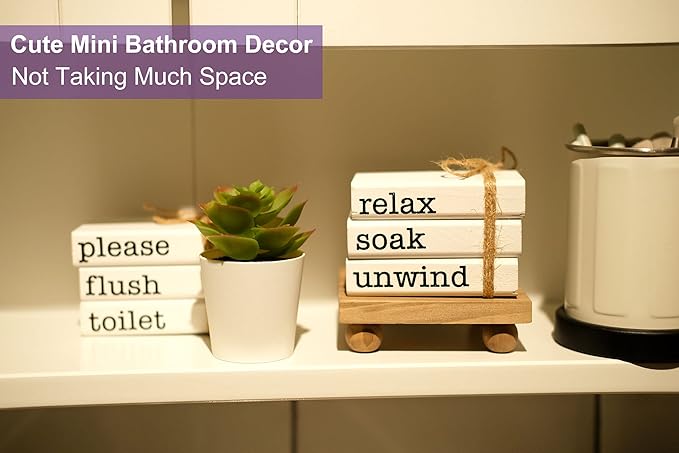 Farmhouse Mini Bookstack for Bathroom Decor Wooden Books for Restroom Shelf - Image 4