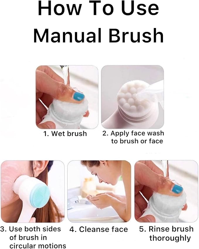 Face Brush, 2 in 1, Facial Cleansing Exfoliating Brush, Double Sided Soft - Image 2