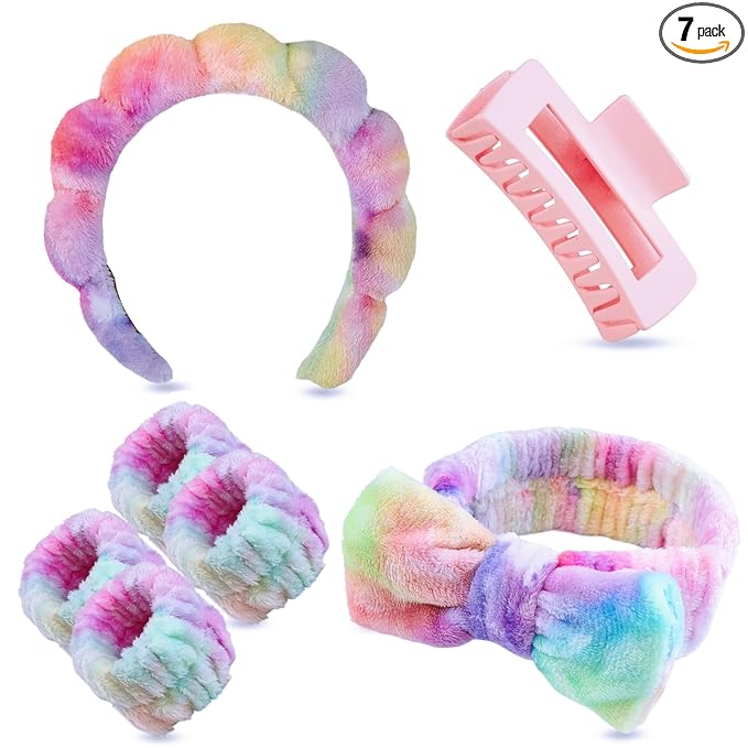 7 Pcs Spa Set, Facial Headband and Wristband Set, Skincare Accessories by Unknown