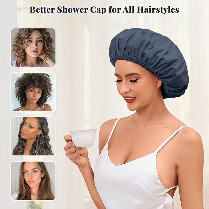 Shower Cap for Women Waterproof Reusable, Large Shower Cap Non-Slip - Image 5