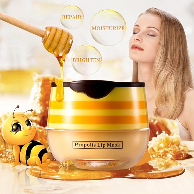 4 PCS Honey Lip Balm Pot, Honey & Strawberry & Watermelon & Apple Lime Lip Mask - Image 4
