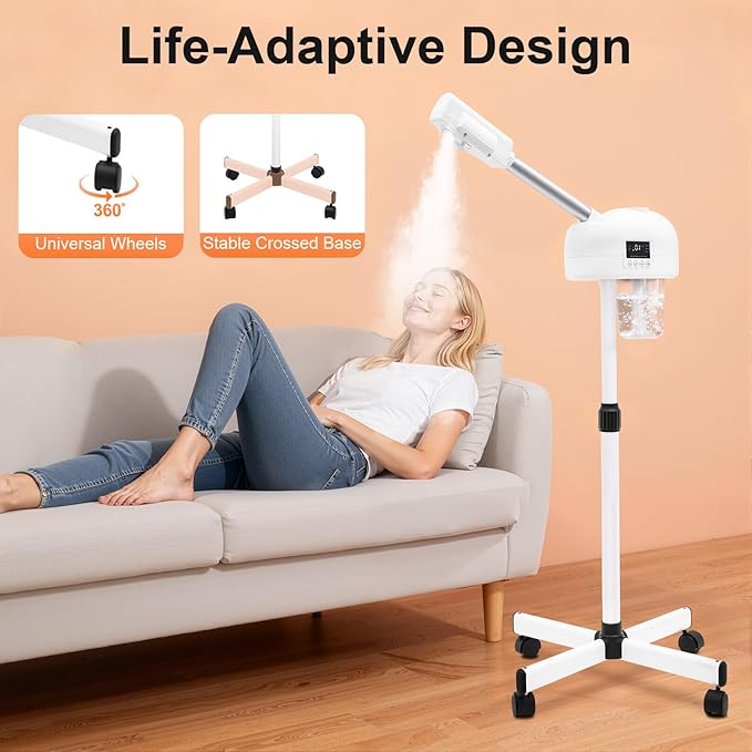Standing Facial Steamer with LCD Timer 0-20min, Ozone Face Steamer Machine - Image 3