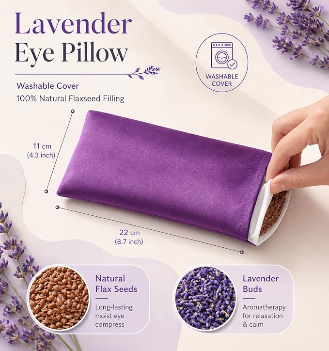 Lavender Eye Pillow for Relaxation, Weighted Eye Mask Heated for Headache - Image 4