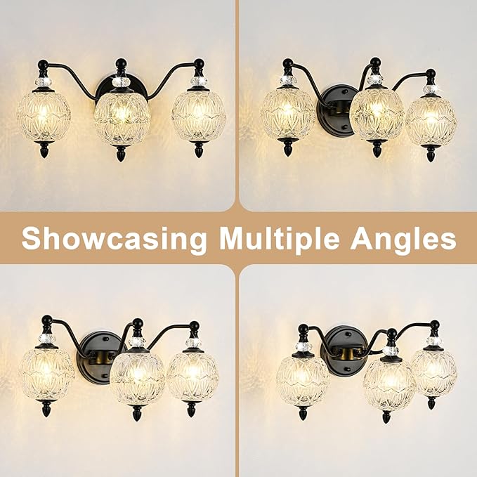 Matte Black Bathroom Vanity Light, 3-Light Mid Century Farmhouse Wall Sconce - Image 4