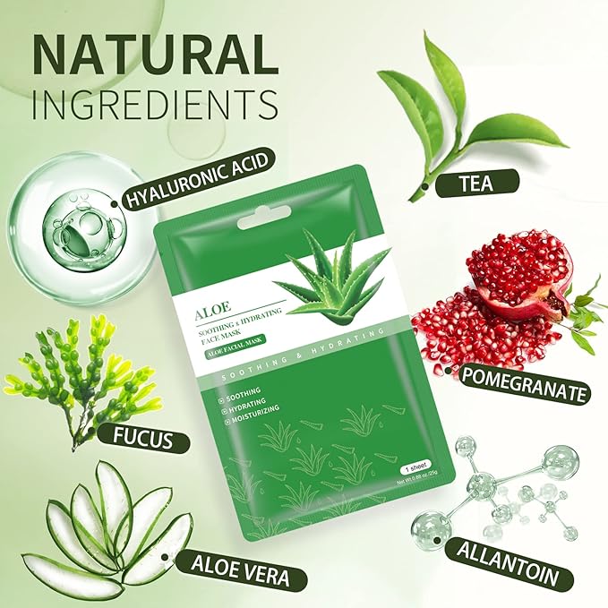 Face Masks Skincare Sheet Mask Aloe Vera Sheets Mask, Hydrating Face Masks - Image 5