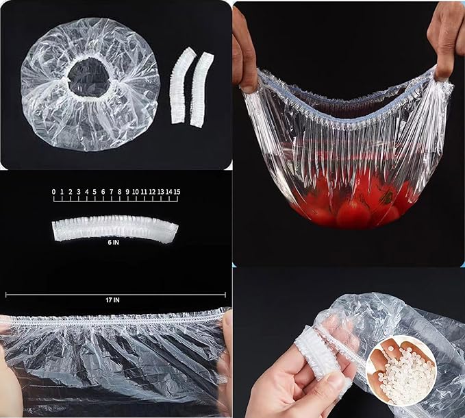 100 PCS Disposable Shower Caps Plastic Clear Hair Cap Elastic Waterproof Hair - Image 5