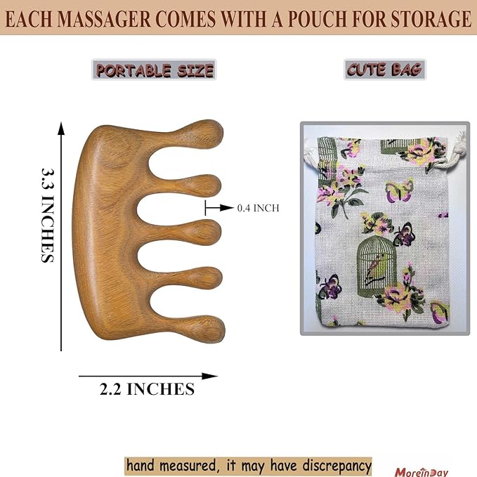 Wood Massager Comb for Hair Growth and Scalp Relax, Natural Green Sandalwood - Image 2