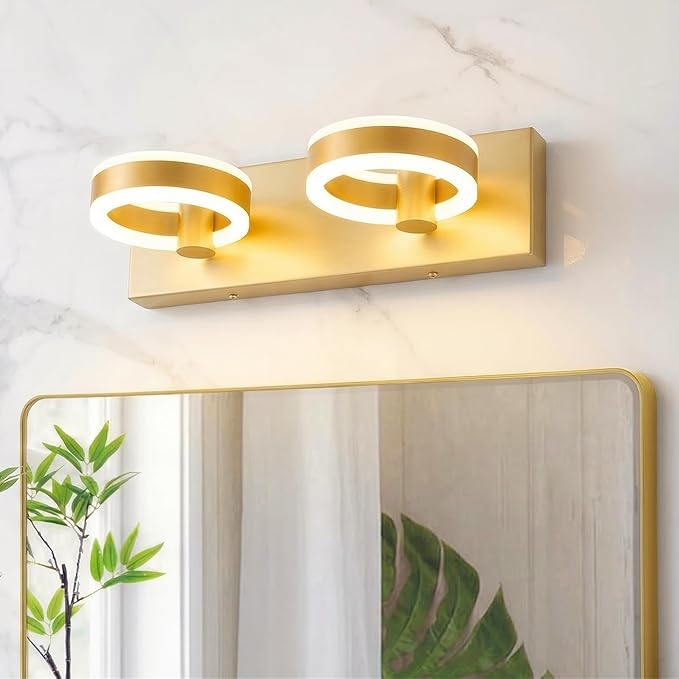 LED Bathroom Light Fixtures, 15inch Gold Vanity Lights, Modern 2 Light Acrylic by PHIXART