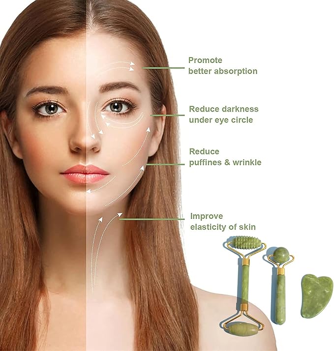 3 in 1 Jade Roller & Gua Sha Set - Image 4