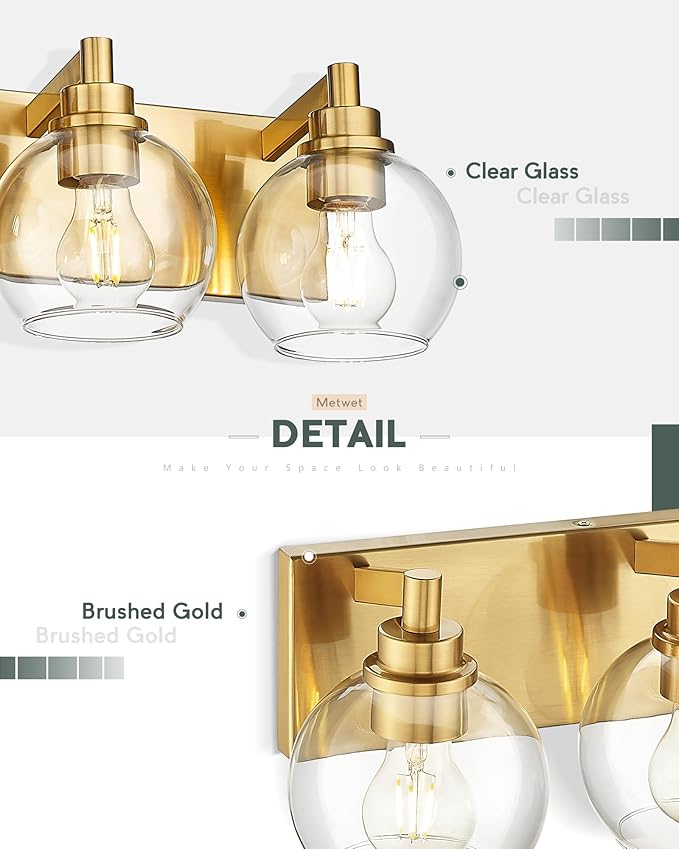 Bathroom Light Fixtures, 3-Light Brushed Gold Vanity Light, Modern Wall Sconces - Image 5