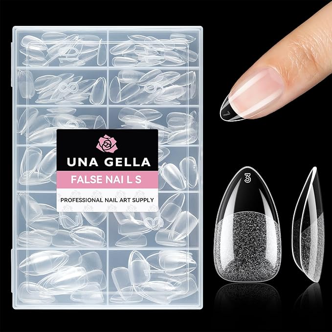 UNA GELLA Short Almond Fake Nails 216pcs Pre-shape Gel Acrylic Nail Tips by UNAGELLA