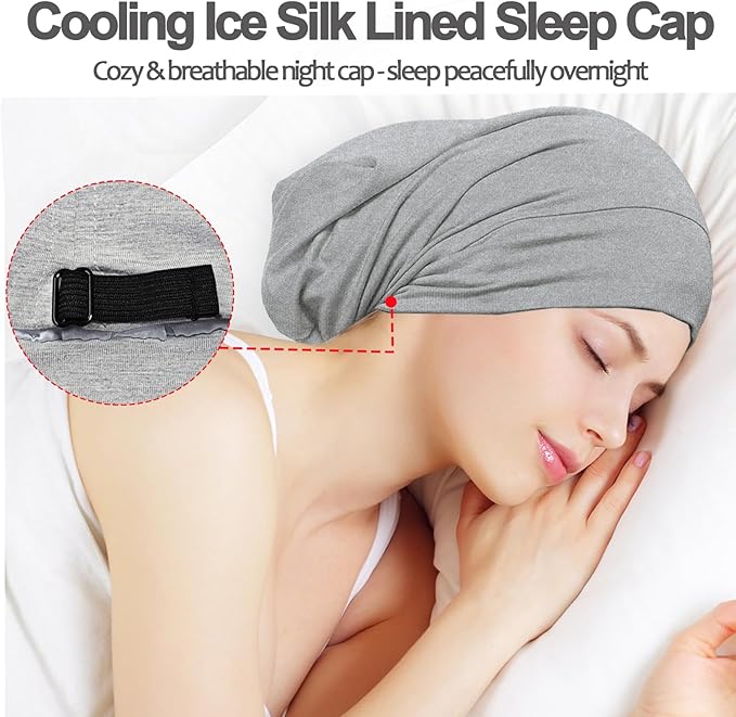 Sleep Cap Bonnet for Sleeping, Adjustable Cooling Ice Silk Lined Hair Bonnets - Image 4