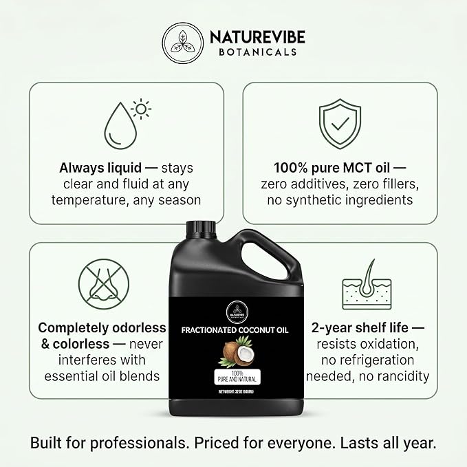 Naturevibe Botanicals Fractionated Coconut Oil 32 Ounces | 100% Pure and - Image 3