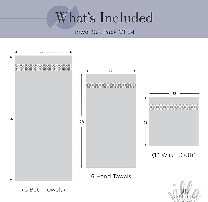 100% Cotton Bath Towel Set of 24-6 Bath Towels, 6 Hand Towels, 12 Wash Cloths - Image 5