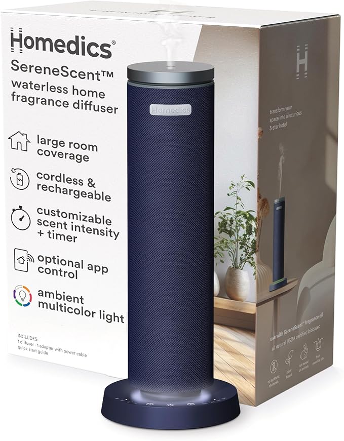 Homedics SereneScent Waterless Essential Oil Diffuser, Cordless Rechargeable by Homedics
