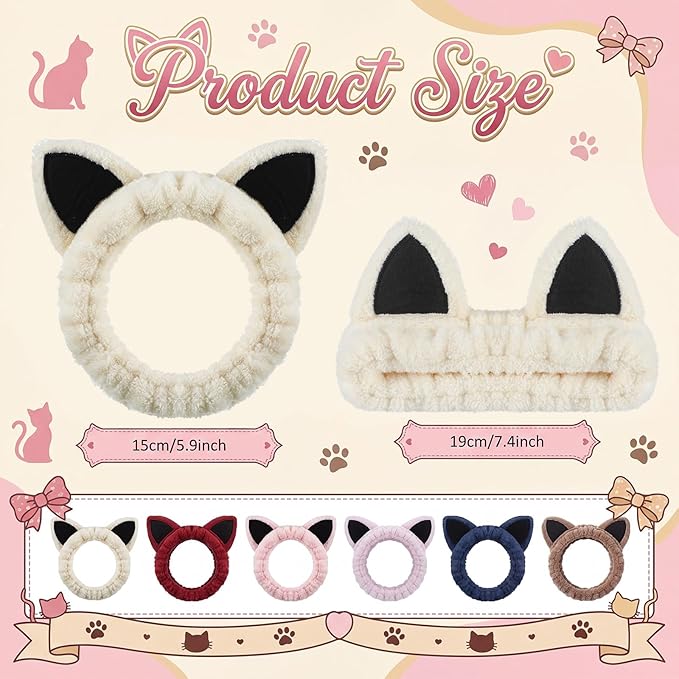 6-Pack Cat Ears Headbands Soft Coral Fleece Hair Band - Image 2