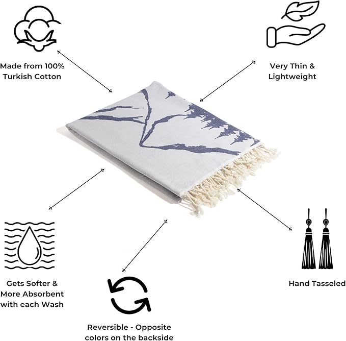 InfuseZen Turkish Towel with Mountain Landscape – 100% Organic Turkish Cotton - Image 2