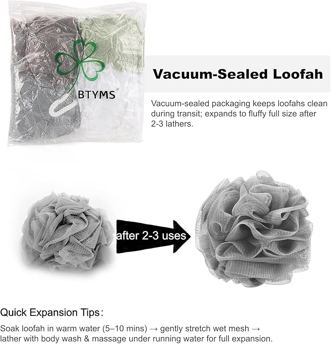 BTYMS XXL Loofah Bath Sponge 100g/pc, Extra Large Shower Puffs Exfoliating Mesh - Image 8