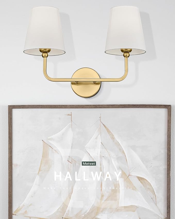 2 Light Bathroom Vanity Light, Brushed Gold Double Wall Sconce - Image 8