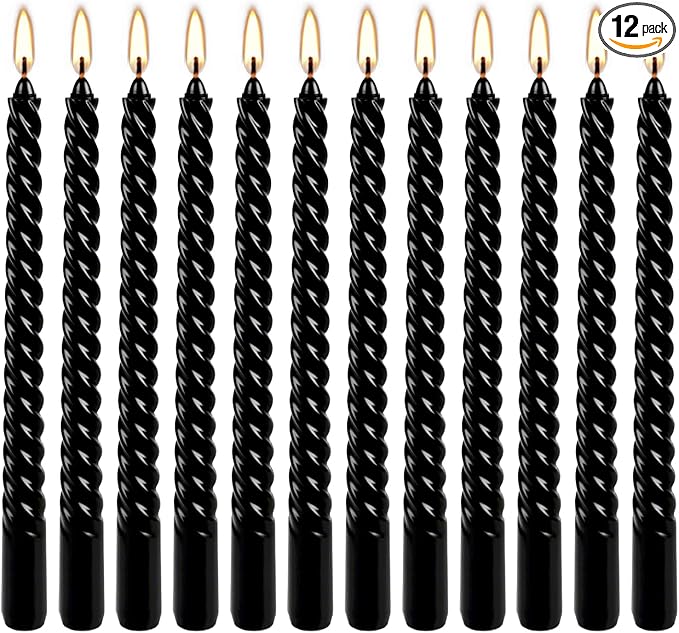 WPONSZU 10 Inch Black Spiral Taper Candle Set, 12 Pack Unscented Dripless by WPONSZU