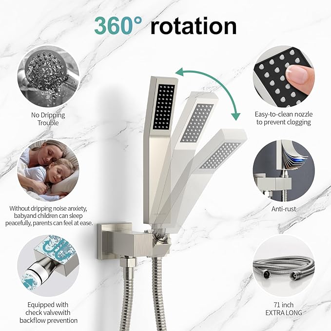 SR SUN RISE Shower Faucet Set Bathroom Square Rain Shower Head - Image 4