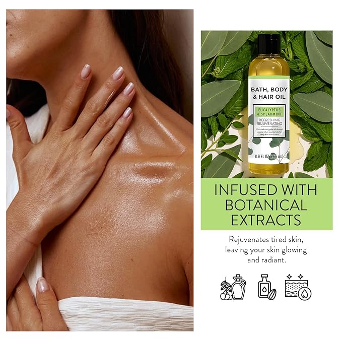 Bath Oil Body Oil with Shea Butter, Eucalyptus Mint, Coconut Scent Bath Oils - Image 4