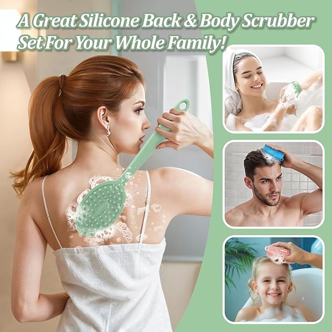Silicone Back Scrubber & Bath Glove Set 2PCS, 13.4'' Gentle Shower Back Scrubber - Image 7