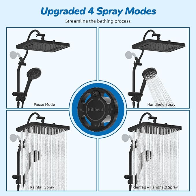 Hibbent cUPC Certified 13'' Shower Head Combo, High Pressure 5 Spray Rainfall - Image 4