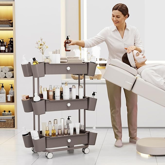 3 Tier Drawer Beauty Cart with 12 Movable Storage Organizer, Thickened ABS & - Image 7