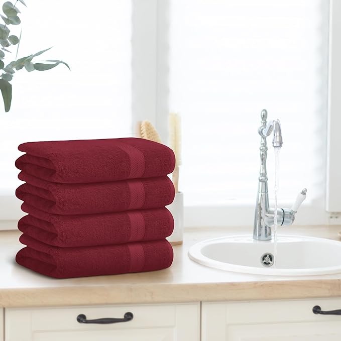 Avalon Towels Red Bath Towels Set of 4 pcs, 100% Cotton Towel Absorbent and - Image 5