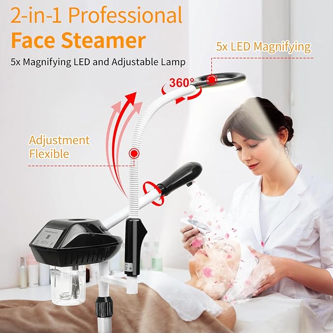 Professional Facial Steamer, 2 in 1 Facial Steamer on Wheels - Image 2