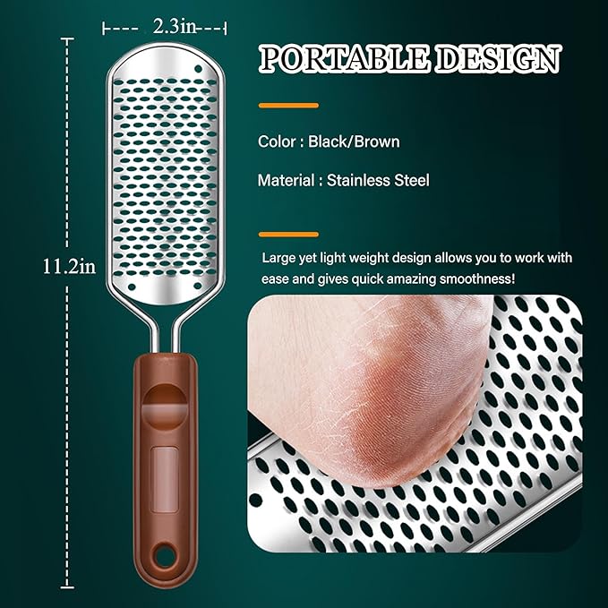 Foot Files Foot Scrubber Pedicure, Stainless Steel Callus Remover - Image 2