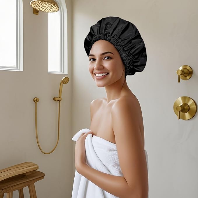 Reusable Shower Cap for Women, Large Waterproof Shower Bonnet - Image 4