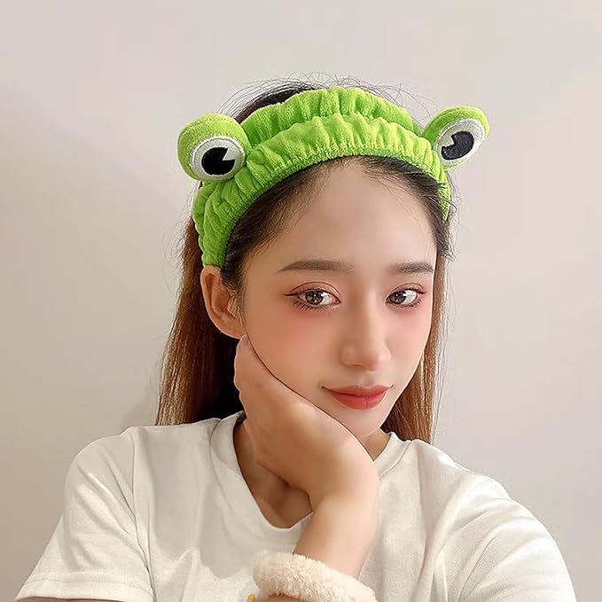 Frog Eye Face Wash Headband Women Snail Spa Hair Band Soft Coral Fleece - Image 5