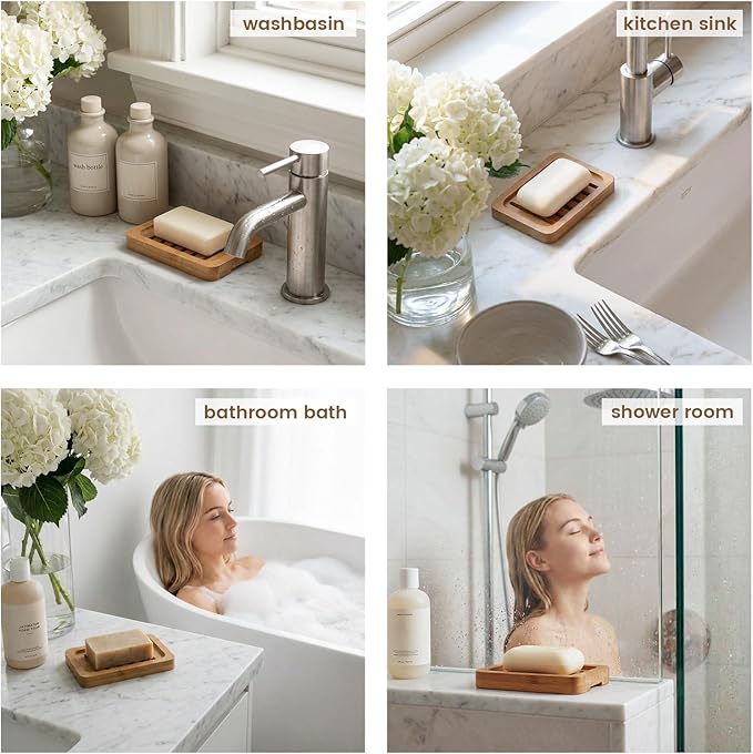2PCS Self Draining Soap Holders, Rustic Slotted Bamboo Dish Tray, Easy Cleaning - Image 7