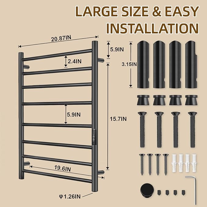 Towel Warmers for Bathroom, Electric Heated Towel Rack Wall Mounted, Hot - Image 6