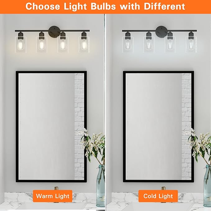 Espird 4 Light Bathroom Vanity Light Fixtures Black, Rustic Farmhouse Vanity - Image 6
