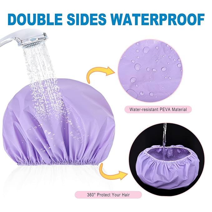 6 PCS Shower Caps for Women, Double Side Waterproof Shower Cap, Reusable - Image 4