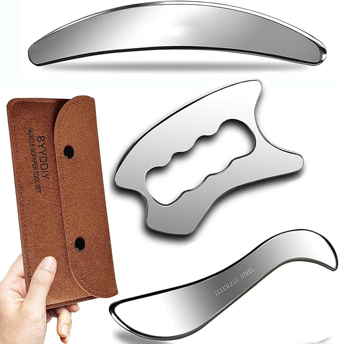 BYYDDIY 3 in 1 Stainless Steel Muscle Scraper Tools Set, Scraping Massage Tools by BYYDDIYMuscleScraperTools