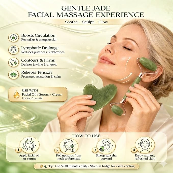 Lymphatic Contour Face Brush & Natural Jade Roller Set - Image 5