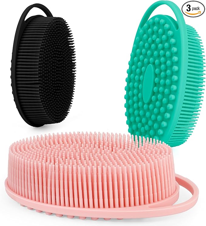 Soft Silicone Body Scrubber 3 PCS Silicone Body Shower, Silicone Loofah 2 in 4 by Bsofing
