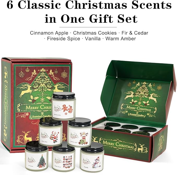 Christmas Scented Candles for Home, 6 Pack Soy Set, 21 oz Jar, Perfect Gifts - Image 2