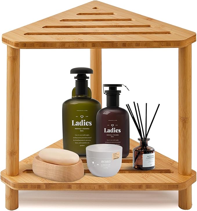 Bamboo Corner Shower Stool, 2-Tier Waterproof Shower Stool - Image 8