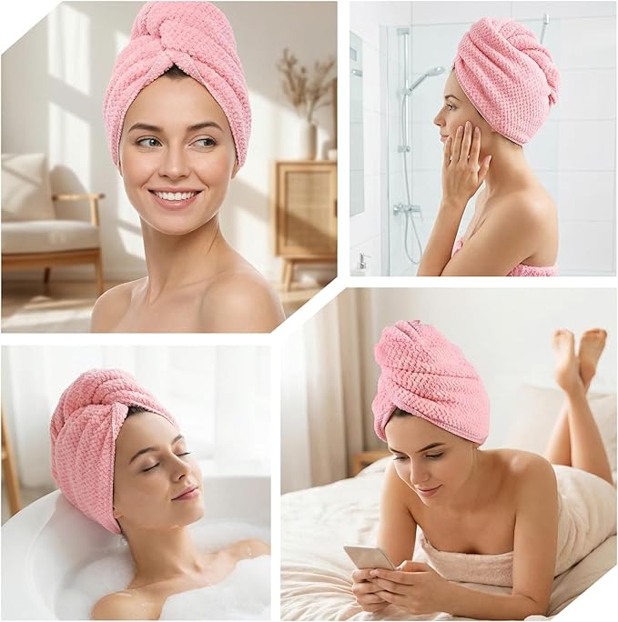 Pink Hair Towel, Large Quick Dry Microfiber Hair Towel Wrap Super Soft - Image 8