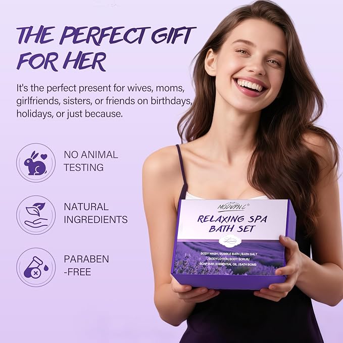 Relaxing Bath Gift Set for Women 8pcs Lavender Spa Gift Set Gift Baskets for - Image 3