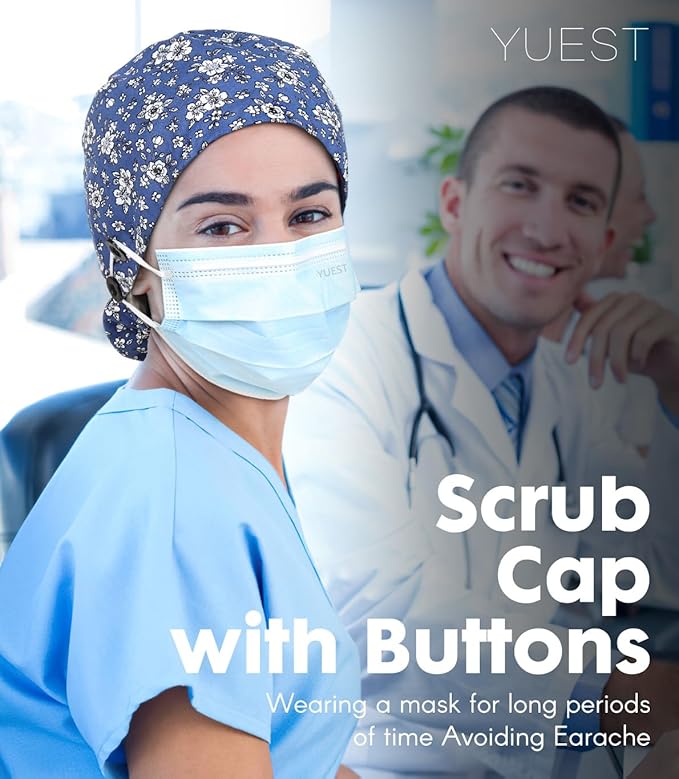 Satin Lined Scrub Caps with Buttons & Sweathand, Surgical Caps - Image 4