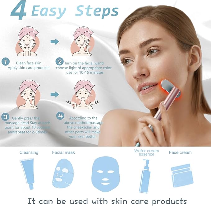Fxtiaa Led-Face-Wand，7 in 1 LED Light Therapy Facial Red & Blue Rejuvenation - Image 6