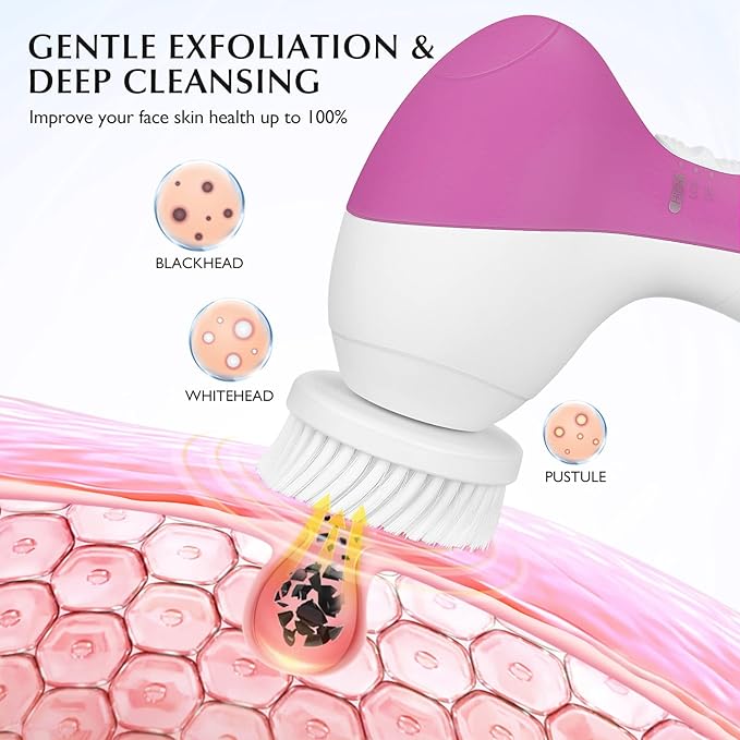 COSLUS Facial Cleansing Brush Silicone Face Scrubber: 7 in 1 FBS-D Electric - Image 3